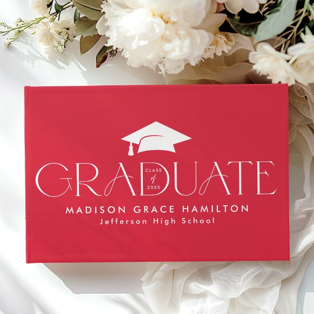 Modern Typography Red Photo Graduation Guest Book (Creator Uploaded)