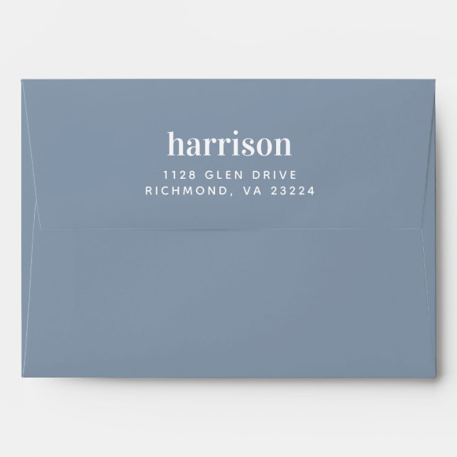 Modern Typography Return Address Dusty Blue Envelope (Back (Top Flap))