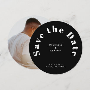 Modern Typography Round Circle Black Save The Date