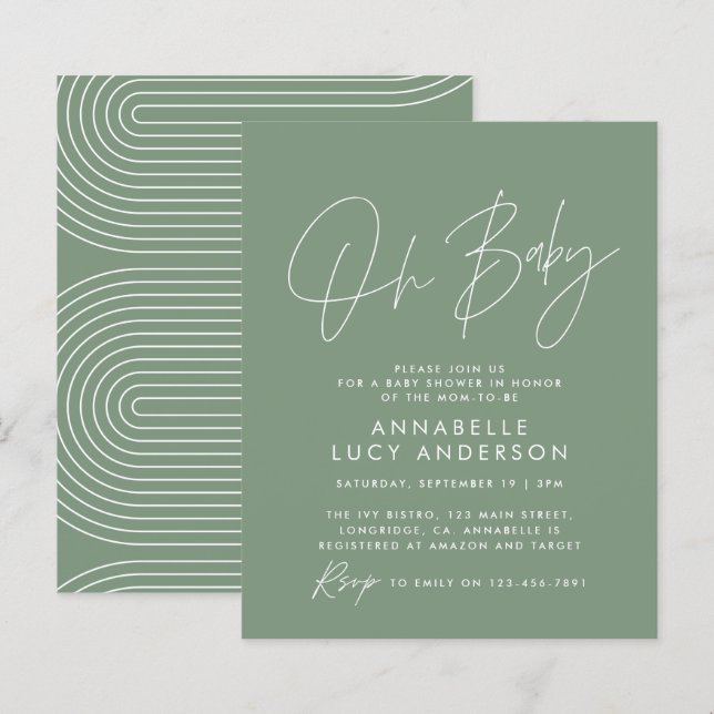 Modern typography sage green baby shower elegant (Front/Back)