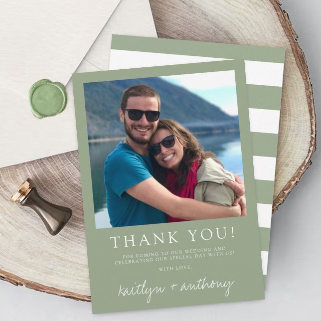 Modern Typography Sage Green Minimalistic Wedding Thank You Card (Creator Uploaded)