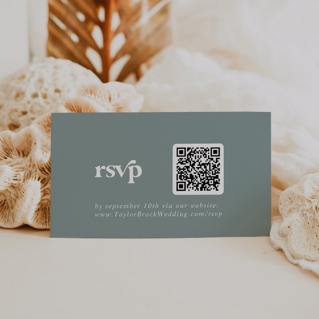 Modern Typography | Sage Green QR code RSVP Enclosure Card (Creator Uploaded)