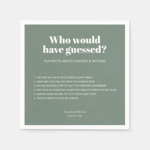 Modern Typography Sage Green Wedding Fun Facts Napkin