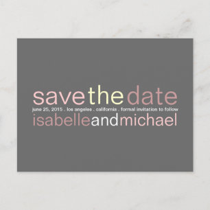 Modern Typography Save the Date Wedding Pink Announcement Postcard