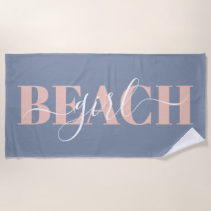 Modern typography script blue pink beach quote towel