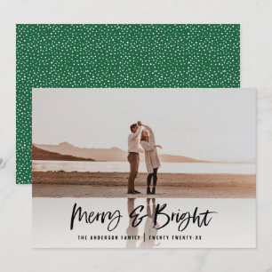 Modern typography script green photo Christmas Holiday Card