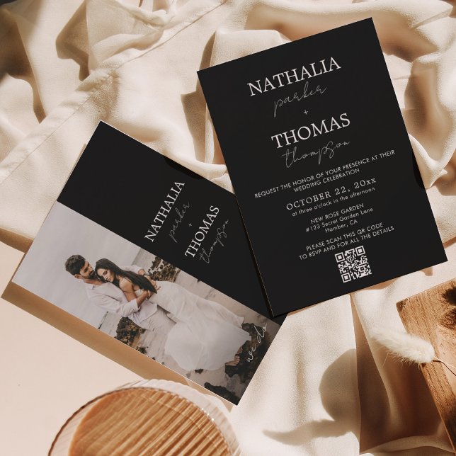 Modern Typography Script Photo QR Code Wedding Invitation (Creator Uploaded)