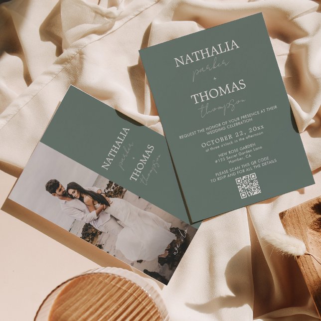 Modern Typography Script Photo QR Code Wedding Invitation (Creator Uploaded)