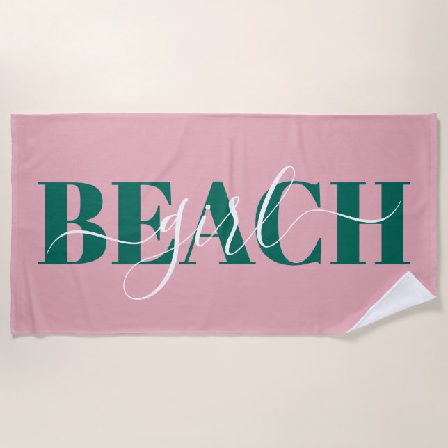 Modern typography script pink green beach quote towel (Front)