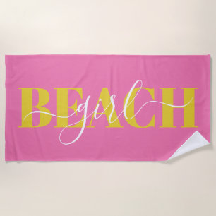 Modern typography script pink yellow beach quote towel