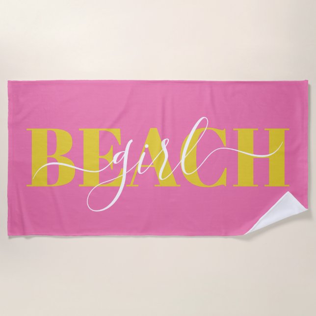 Modern typography script pink yellow beach quote towel (Front)