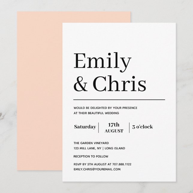 Modern Typography Simple Minimalist Wedding Invitation (Front/Back)