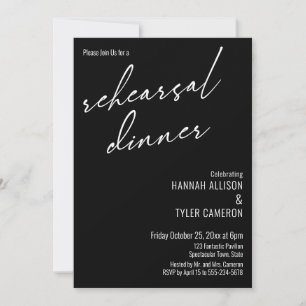 Modern Typography Simple Rehearsal Dinner Black Invitation