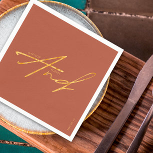 Modern Typography Simple Terracotta Gold Wedding Napkin