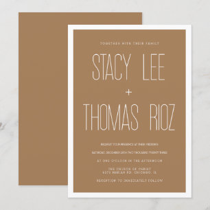 Modern Typography Simple Wedding Tan Invitation