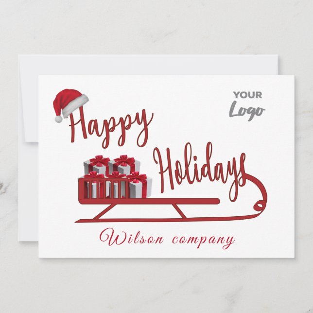 Modern typography Sledge Happy Holidays logo Holiday Card (Front)