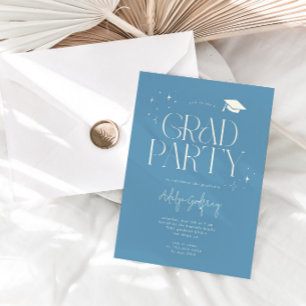 Modern Typography Star Denim Blue Graduation Party Invitation