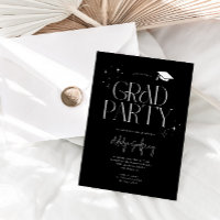 Modern Typography Stars Black Graduation Party