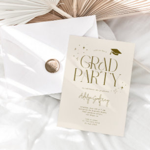 Modern Typography Stars Cream Graduation Party Invitation