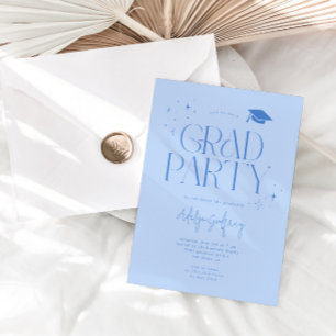 Modern Typography Stars Icy Blue Graduation Party Invitation