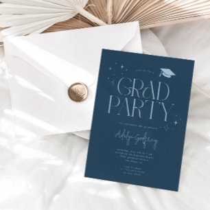 Modern Typography Stars Navy Graduation Party Invitation