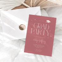 Modern Typography Stars Pink Graduation Party