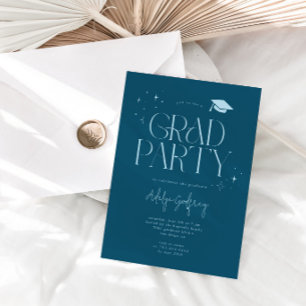 Modern Typography Stars Teal Graduation Party Invitation