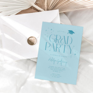 Modern Typography Stars Turquoise Graduation Party Invitation