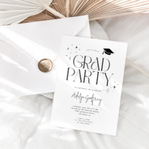 Modern Typography Stars White Graduation Party Invitation