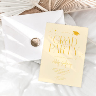 Modern Typography Stars Yellow Graduation Party Invitation