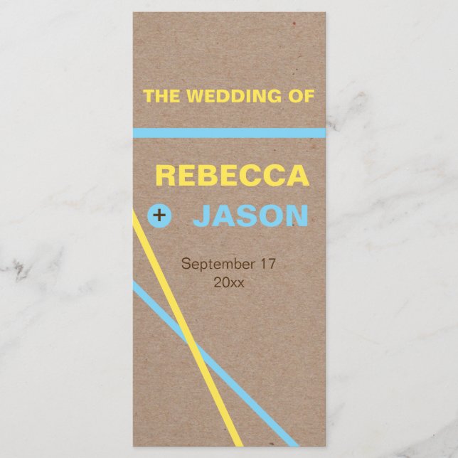 Modern typography & stripes wedding program programme (Front)