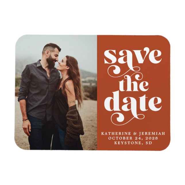 Modern Typography Terracotta Photo Save the Date Magnet (Horizontal)