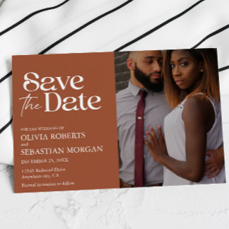 Modern Typography Terracotta Photo Wedding Save The Date