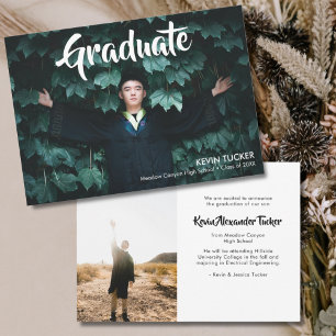 Modern Typography Trendy Boys Photo Graduation Announcement