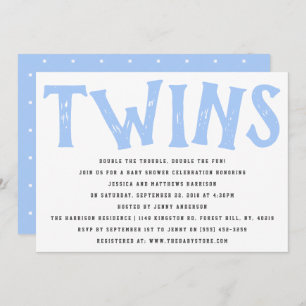 Modern Typography Twin Boys Baby Shower Invitation