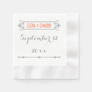 Modern typography, vintage frame wedding napkin