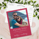 Modern Typography Viva Magenta Minimalistic Photo Postcard<br><div class="desc">Say thank you in style with these modern and very trendy wedding photo thank you postcards. The design is easy to personalise with your own wording and your family and friends will be thrilled when they receive these fabulous thank yous.</div>