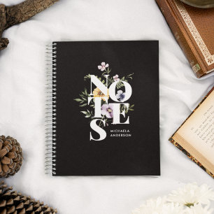 Modern Typography Watercolor Wildflowers & Name Notebook