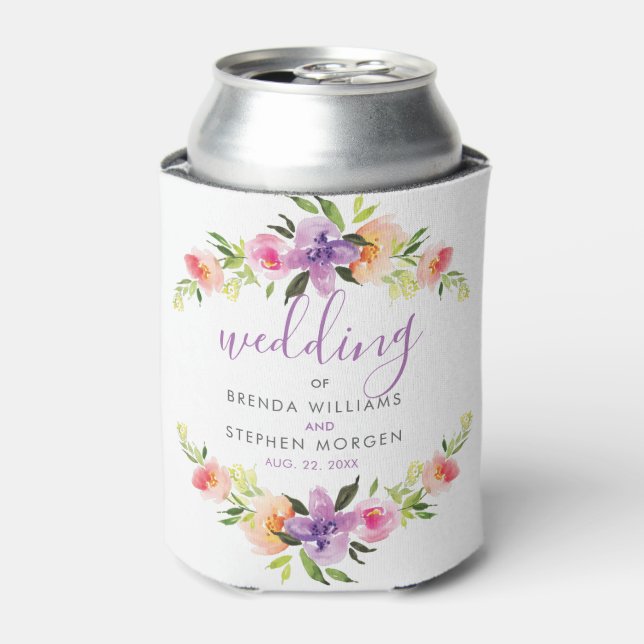 Modern Typography Watercolors Flowers Frame Can Cooler (Can Front)