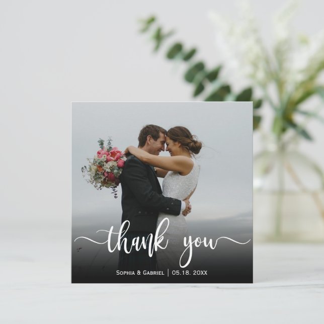Modern Typography Wedding Photo Thank You Card (Standing Front)