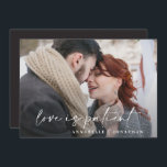 Modern typography wedding postponed save the date<br><div class="desc">Love is patient. Modern classy typography bold postponed wedding save the date card. With modern,  elegant typography and striped backer design. Colours can be customised.</div>