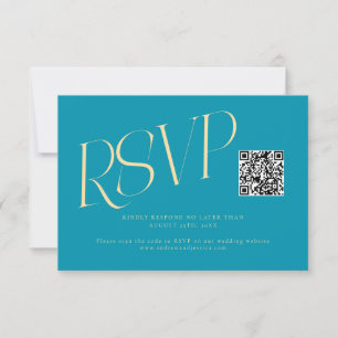 Modern Typography Wedding QR Code Aqua Blue RSVP Card