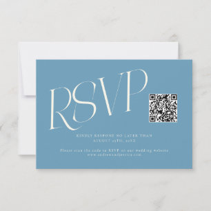Modern Typography Wedding QR Code Denim Blue RSVP Card