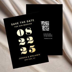 Modern Typography Wedding Save The Date Black Gold