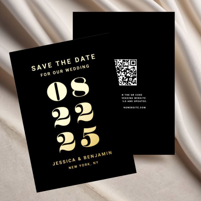 Modern Typography Wedding Save The Date Black Gold (Modern Typography Wedding Save The Date Black Gold Foil Invitation)