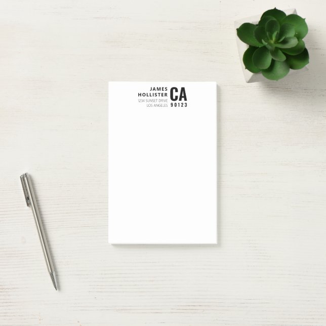 Modern Typography White & Black | Name & Address Post-it Notes (Office)