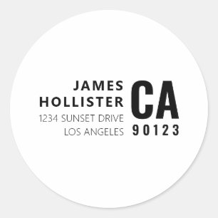Modern Typography White & Black Return Address Classic Round Sticker