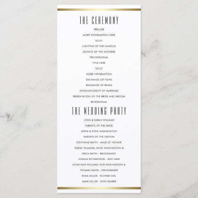 Modern Typography | White & Gold Wedding Program Programme (Front)