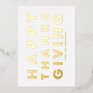 Modern Typography White Happy Thanksgiving Gold