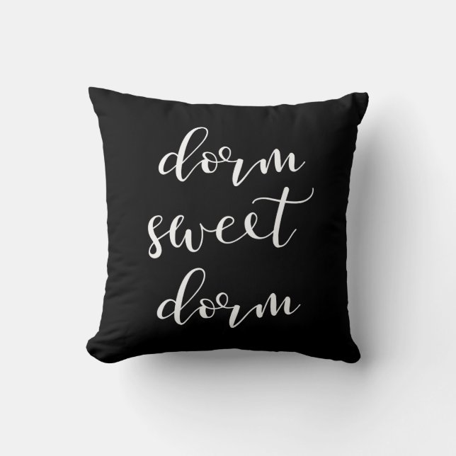 Modern Typography White on Black Dorm Sweet Dorm Cushion (Front)